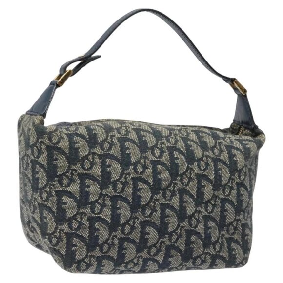 Christian Dior Trotter Canvas Hand Bag Navy Gold - Picture 1 of 15